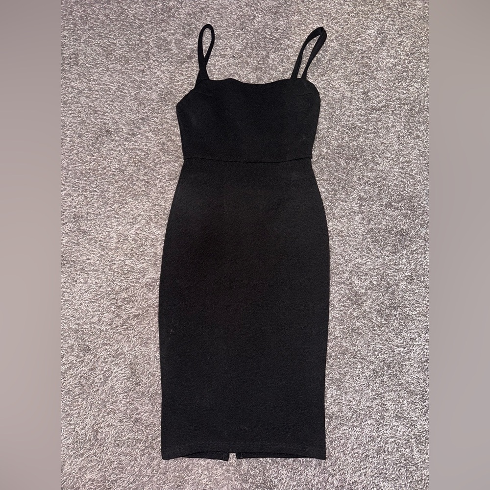 BEST OFFER Tight Form Fitting Black Dress Above the Knee/ Slit in Back XS